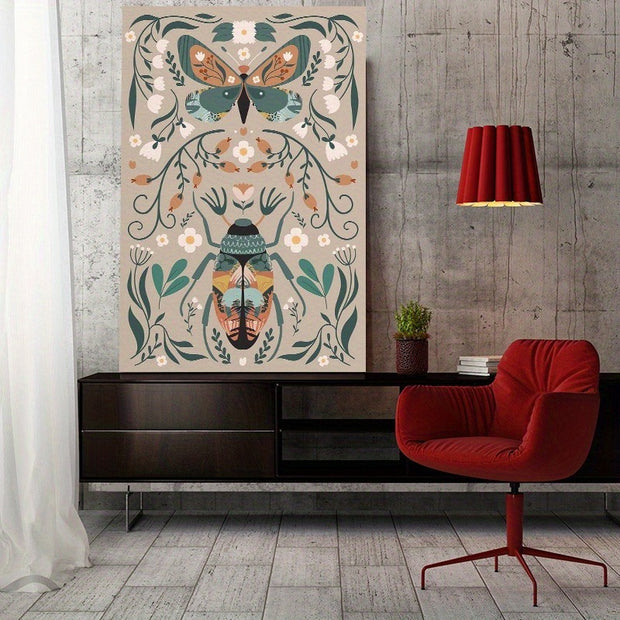 1pcs Modern Classic Wood Frame Canvas Wall Decor With Plant Flower & Butterfly Print, Girls Bedroom Wrap Canvas Painting, Animal Nature Digital Art, Realism Mid-Century Bohemian Collegiate Room Decor Milanforme