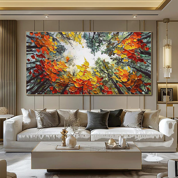 Modern Brich Treescape Landscape Canvas Artwork Handpainted Orange Forest Thick Oil Painting Natural Home Wall Decor Milanforme