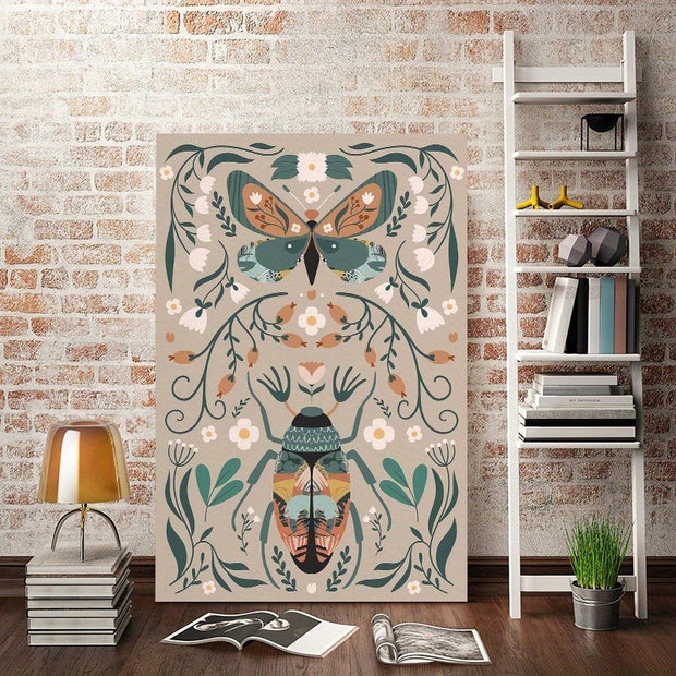 1pcs Modern Classic Wood Frame Canvas Wall Decor With Plant Flower & Butterfly Print, Girls Bedroom Wrap Canvas Painting, Animal Nature Digital Art, Realism Mid-Century Bohemian Collegiate Room Decor Milanforme