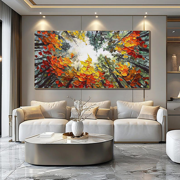 Modern Brich Treescape Landscape Canvas Artwork Handpainted Orange Forest Thick Oil Painting Natural Home Wall Decor Milanforme