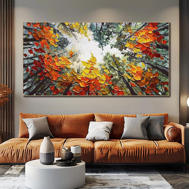 Modern Brich Treescape Landscape Canvas Artwork Handpainted Orange Forest Thick Oil Painting Natural Home Wall Decor Milanforme