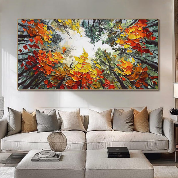Modern Brich Treescape Landscape Canvas Artwork Handpainted Orange Forest Thick Oil Painting Natural Home Wall Decor Milanforme