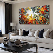 Modern Brich Treescape Landscape Canvas Artwork Handpainted Orange Forest Thick Oil Painting Natural Home Wall Decor Milanforme